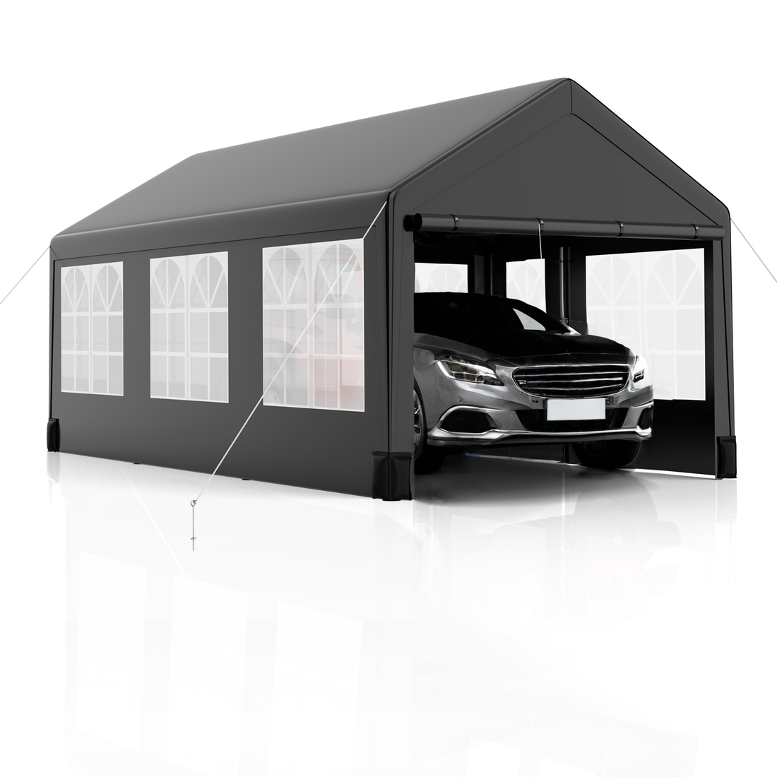 Garvee 10' X 20' Heavy-Duty Portable Garage - Galvanized Steel Frame, All-Season UV/Water Resistant Shelter with Ventilated Roll-Up Windows (Grey)