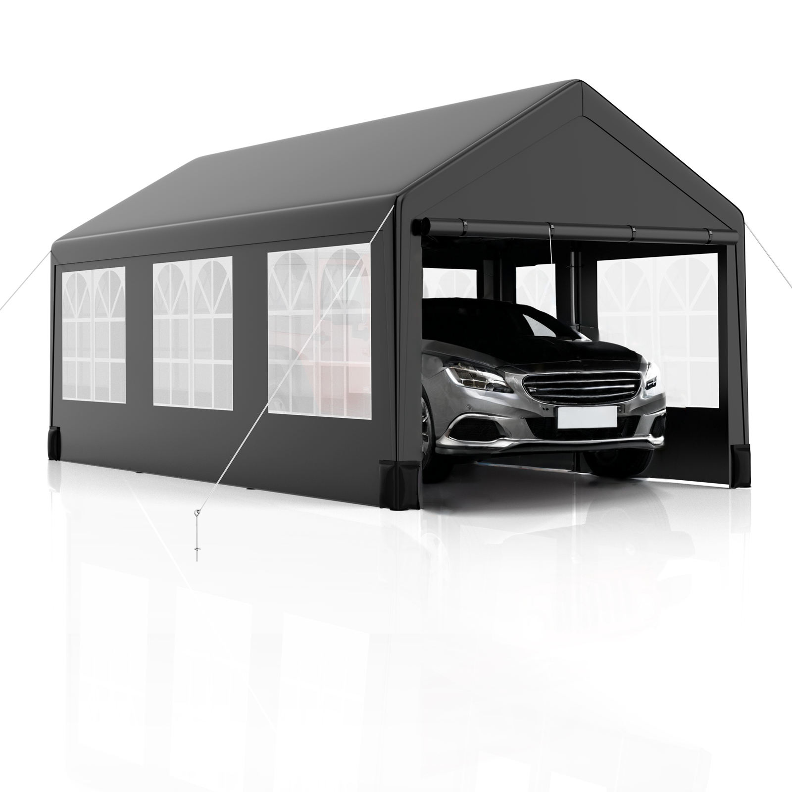 Garvee 10' X 20' Heavy-Duty Portable Garage - Galvanized Steel Frame, All-Season UV/Water Resistant Shelter with Ventilated Roll-Up Windows (Grey)
