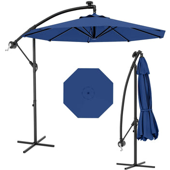 Garvee 10' Cantilever Umbrella with 360 Rotating Base, UV Protection Offset Patio Umbrella 8 Ribs Outdoor Sun Shade with Easy Tilt Adjustment for Backyard, Lawn, Garden, Navy Blue