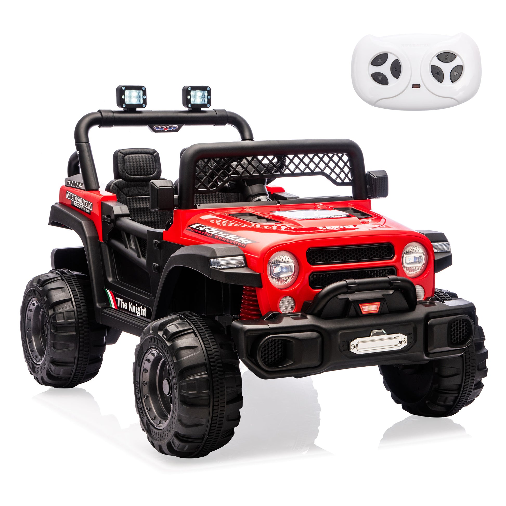 Garvee 12V Kids Electric Ride-On Truck – Dual Motors, 3 Speeds, Remote Control, Spring Suspension, LED Lights, Music, Safety Belt, Off-Road Car, Storage – Battery Powered Toy Vehicle for Boys & Girls Ages 2-8, Red