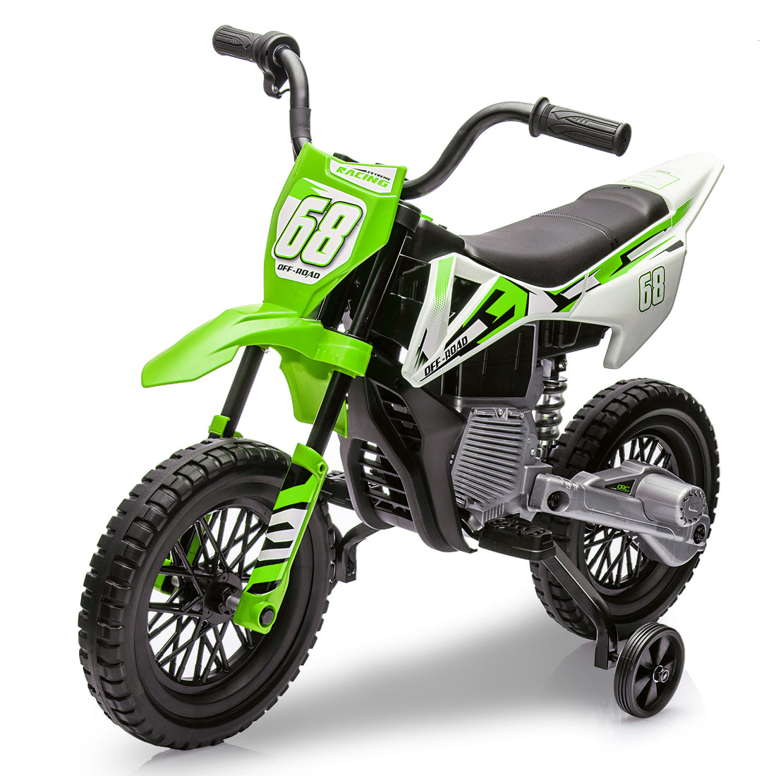 Garvee Ride - P Series: 12V Kids Electric Dirt Bike, 25W*2 Motor, Twist Grip Throttle, Spring Suspension, Training Wheels, Ride-On Toy - Green
