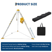 Garvee Confined Space Tripod Kit 1200 lbs Winch, 6.5' Steel Legs, 49' Cable, Anti-Rotation Pulley, Telescoping Legs, Storage Bag, Rescue Operations