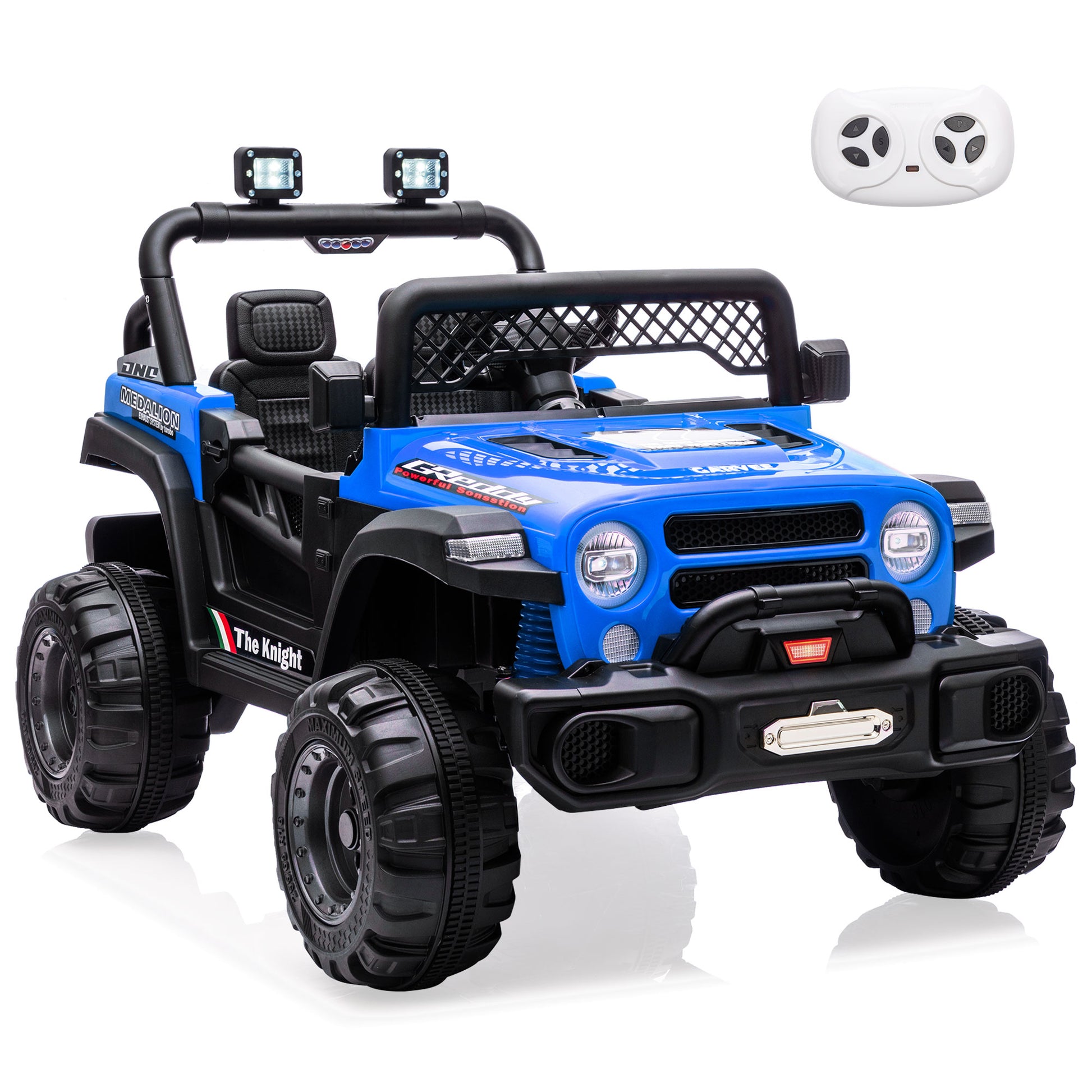Garvee 12V Kids Electric Ride-On Truck – Dual Motors, 3 Speeds, Remote Control, Spring Suspension, LED Lights, Music, Safety Belt, Storage – Battery Powered Off-Road Toy Vehicle for Boys & Girls Ages 2-8, Blue
