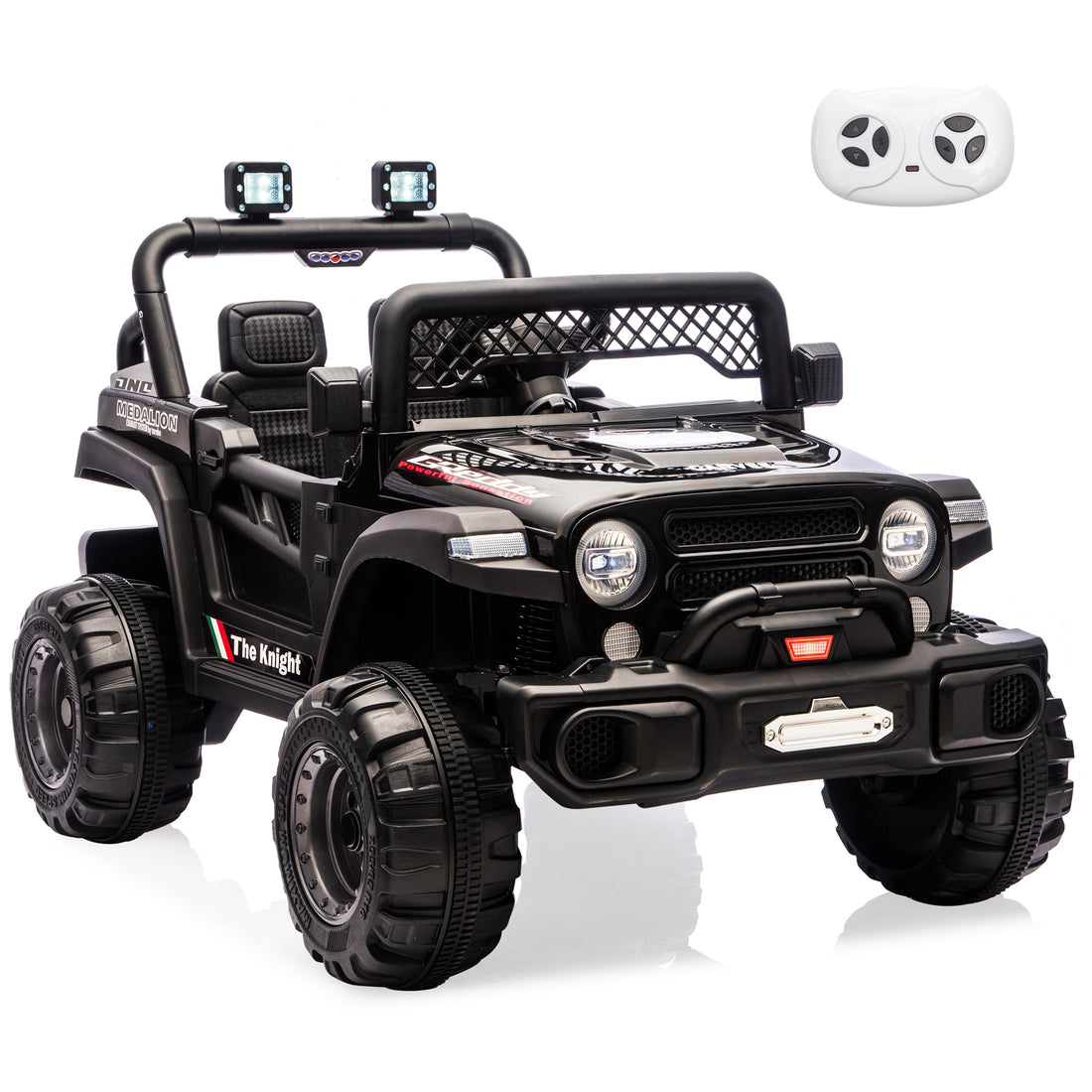 Garvee 12V Kids Electric Ride-On Truck – Dual Motors, 3 Speeds, Remote Control, LED Lights, Music, Spring Suspension, Safety Belt, Storage – Battery Powered Off-Road Car Toy for Boys & Girls Ages 2-8, Black
