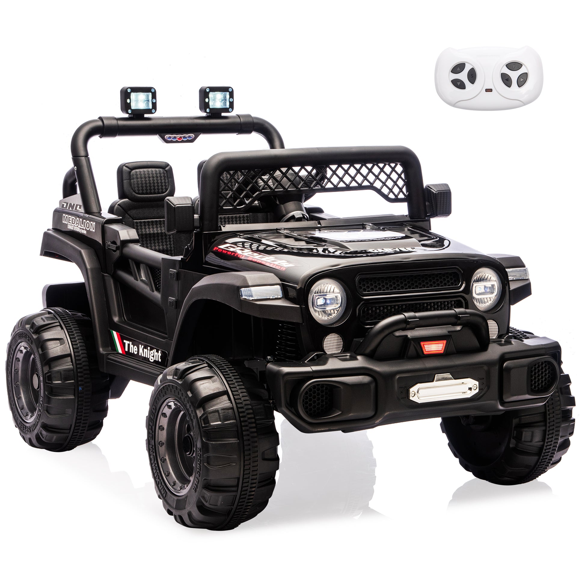 Garvee 12V Kids Electric Ride-On Truck – Dual Motors, 3 Speeds, Remote Control, LED Lights, Music, Spring Suspension, Safety Belt, Storage – Battery Powered Off-Road Car Toy for Boys & Girls Ages 2-8, Black