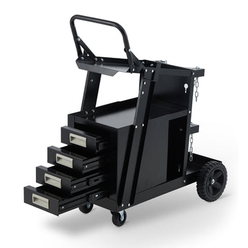 Garvee Welding Cart with 4 Drawers, 360 Swivel Wheels, Heavy Duty Hooks, Steel Frame, Gas Tank Storage, Home Workshop & Job Site Use