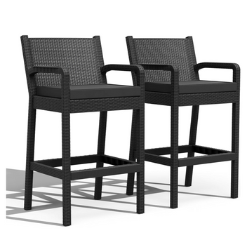 Garvee Outdoor Bar Stools Set of 2, Wicker Bar Height Patio Chairs with Cushions, Wicker Barstools Indoor Outdoor Bar Stool Patio Furniture for Backyard, Garden, Pool, Balcony and Deck, Black