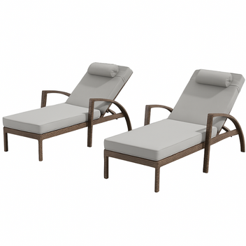 Garvee Set of 2 Outdoor Patio Chaise Lounge Chairs with Cushions & Pillows, 5-Position Adjustable Folding PE Rattan Recliners with Wheels, Weather-Resistant Poolside Sun Loungers for Backyard, Deck & Garden, Gray