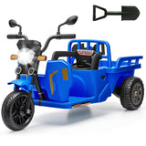 Garvee Ride P Series 3-Wheels Electric Tricycle w/Trailer, 12V Battery Powered Kids Motorcycle with Sand Shovel, 2x55W Motors, Bluetooth, Music, Headlight, Ride on Motorcycle for Kids Toddlers, Gift for Boys Girls, Dark Blue - Dark Blue