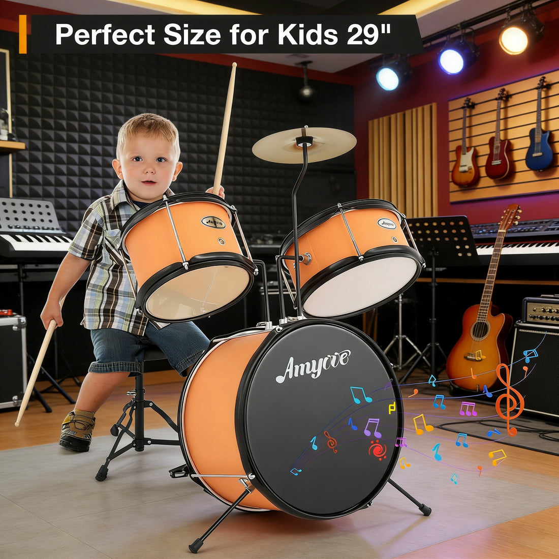 Garvee Drum Set for Beginners, 3-Piece Drum Set, Kids Drum Set with Bass Drum, 8" Suspended Cymbal, Stool, Drumsticks, Pedal