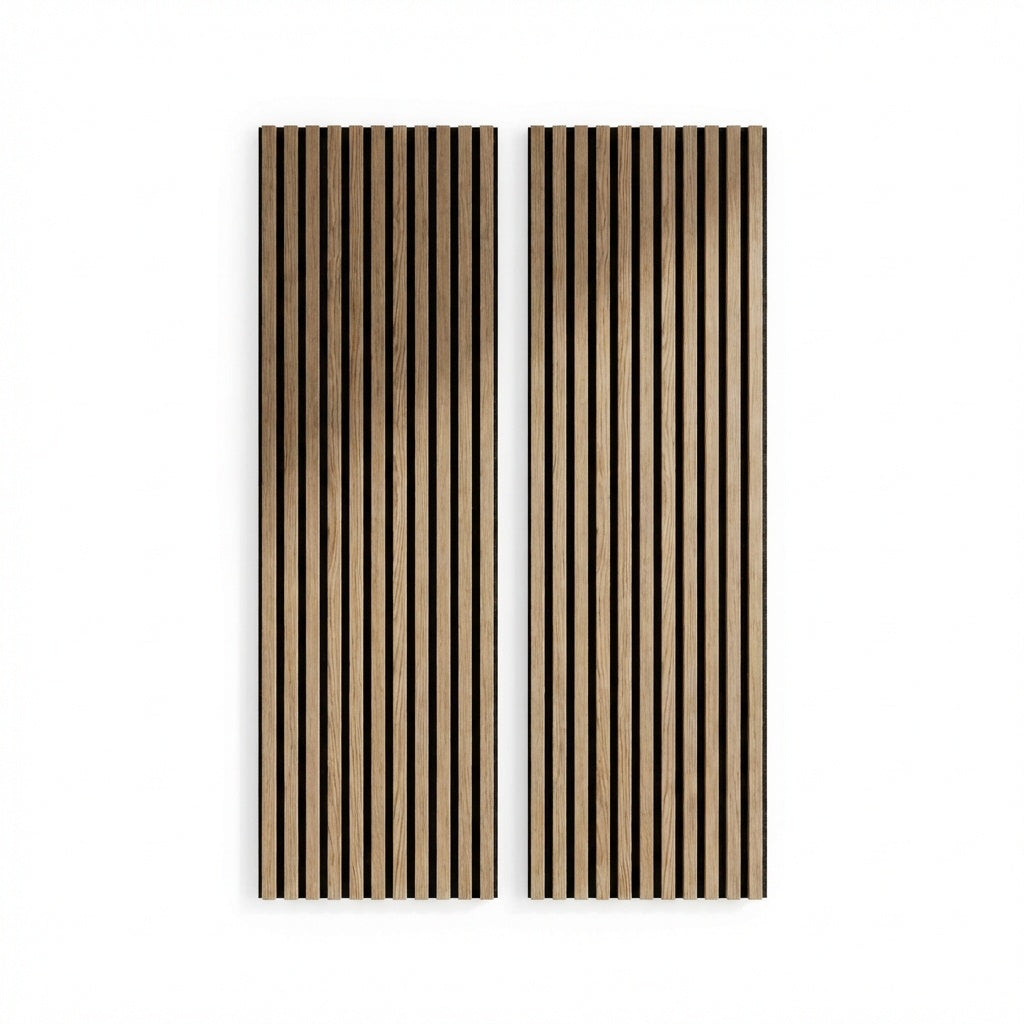 Garvee Set of 2 Modern 3D Fluted Acoustic Wood Slat Wall Panels 47.2" x 11.8" Soundproof Decorative Panels for Home Theater, Office, Studio and Interior Walls, Walnut