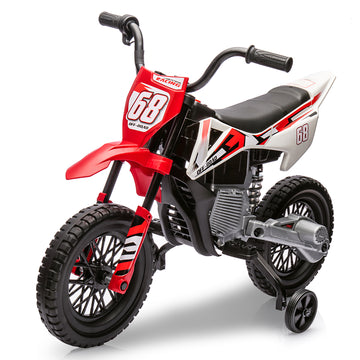 Garvee Ride - P Series: 12V Kids Electric Dirt Bike, 25W*2 Motor, Twist Grip Throttle, Spring Suspension, Training Wheels, Ride-On Toy - Red