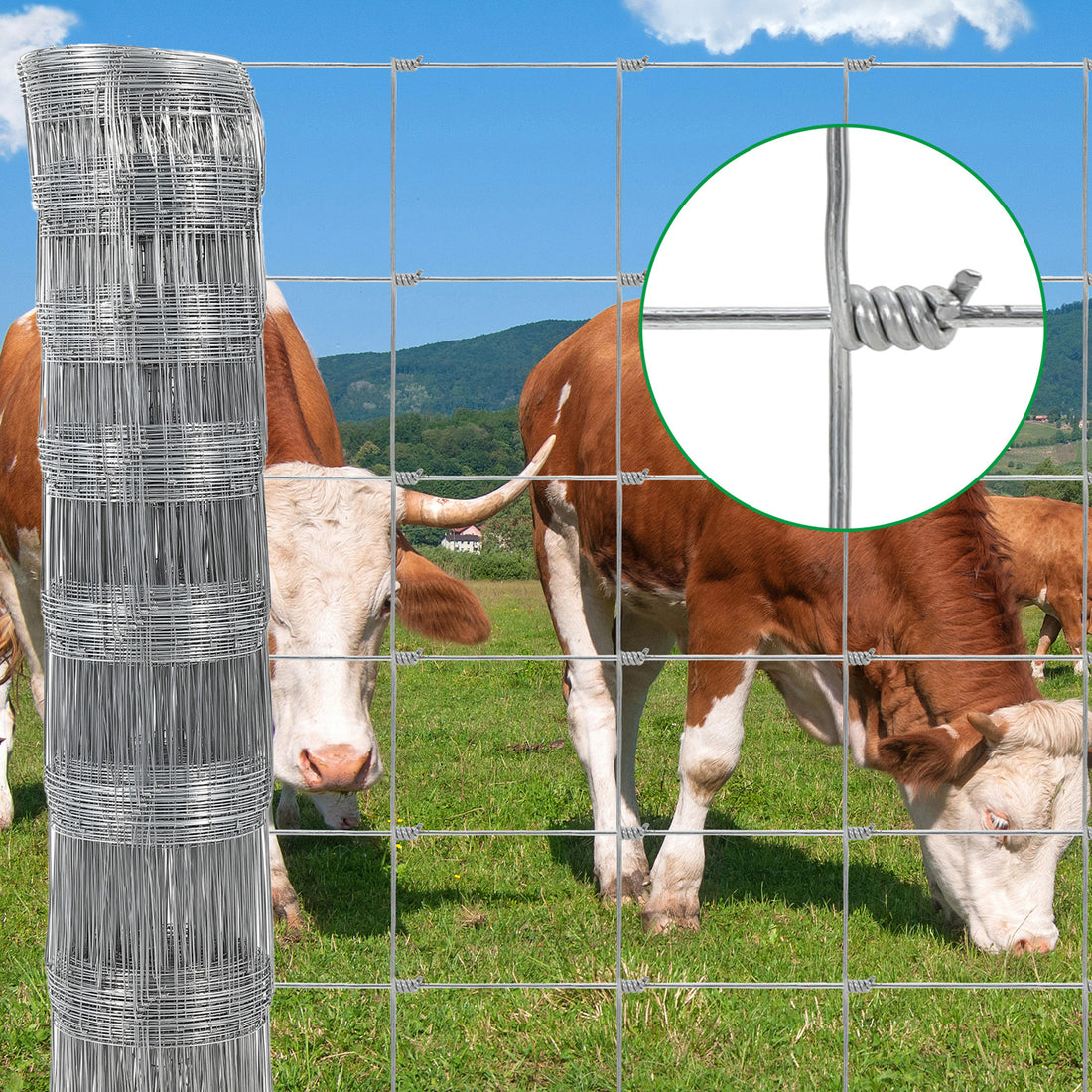 Garvee Cattle Farm Fence 4x164ft Galvanized 12-Gauge Wire Durable Woven Hinge Knot Multi-Animal Livestock Fence Farm & Field Use