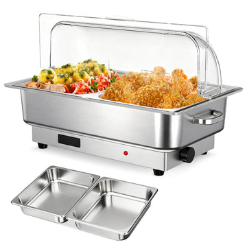 Garvee 9.5QT(2×1/2Pan)Electric Chafing Dish with Temperature Control, Stainless Steel Buffet Servers and Warmers, Electric Chafing Dish Set with Temperature Control for Catering