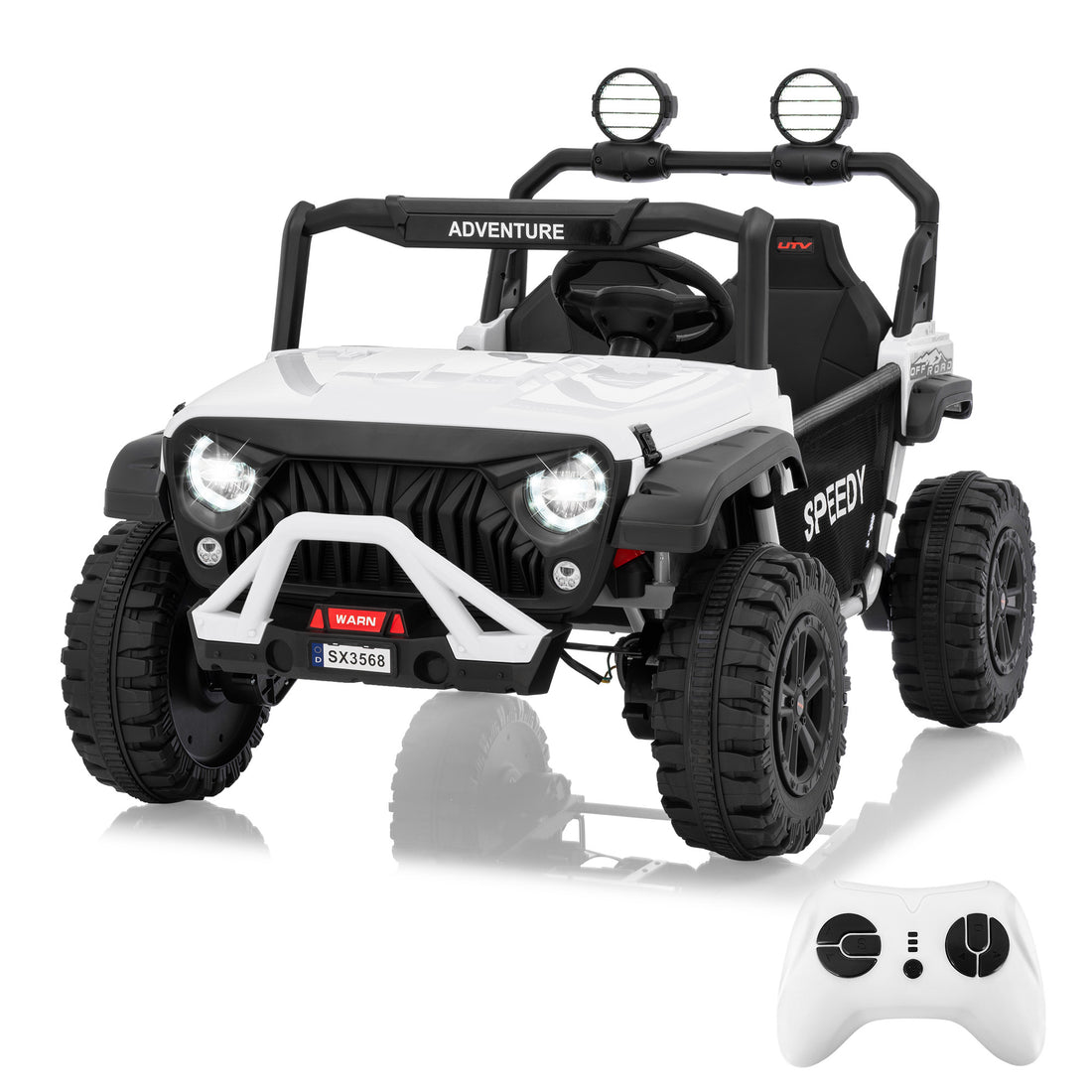 Garvee Ride P Series 24V Kids Toddler Ride On Truck 4WD 3 Speeds Large 7AH Battery EVA Tires Bluetooth MP3 Parent Safety Brake Red Outdoor Play - White