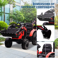 Garvee Ride P Series 3-in-1 Ride-On Tractor, 24V Electric, Excavator & Bulldozer, Remote Control, LED, Music, USB/Bluetooth max 66 lbs - Bright-red
