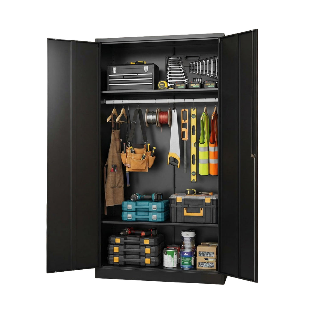 Garvee Metal Wardrobe Cabinet with Hanging Rod, Adjustable Shelves, 71 in Tall, Black for Laundry Room, Gym, School, Government