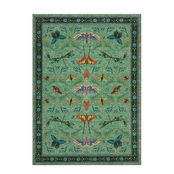 Garvee 10' x 13' Extra Large Botanical Butterfly Area Rug, Washable Non-Slip Low-Pile Vintage Floral Rug for Living Room & Bedroom, Dark Green