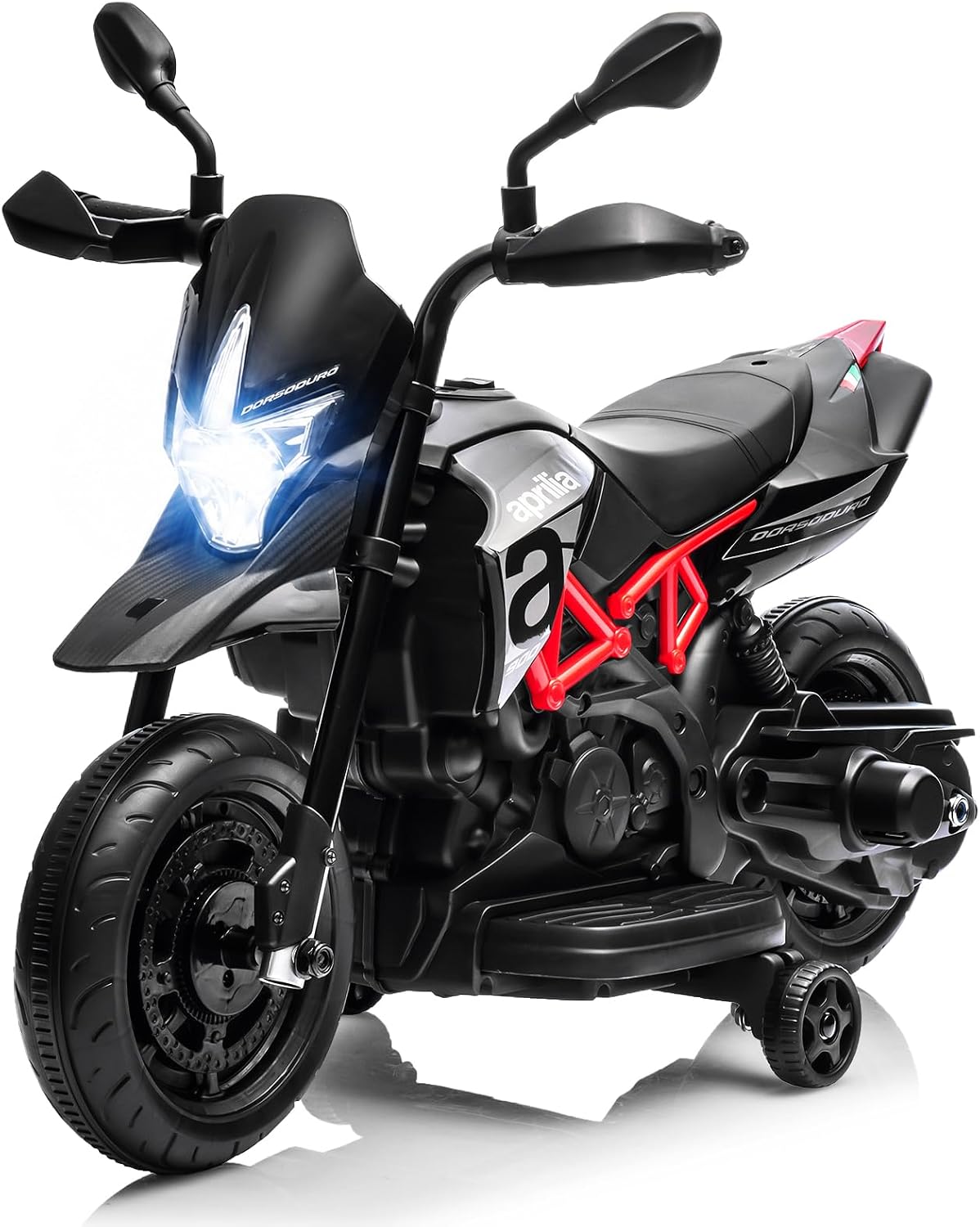 Garvee 6V Kids Motorcycle Electric Ride-on for Boys & Girls – Dirt Bike Style with Training Wheels, Spring Suspension, Working Headlights, Music & USB – Battery Powered Outdoor Toy