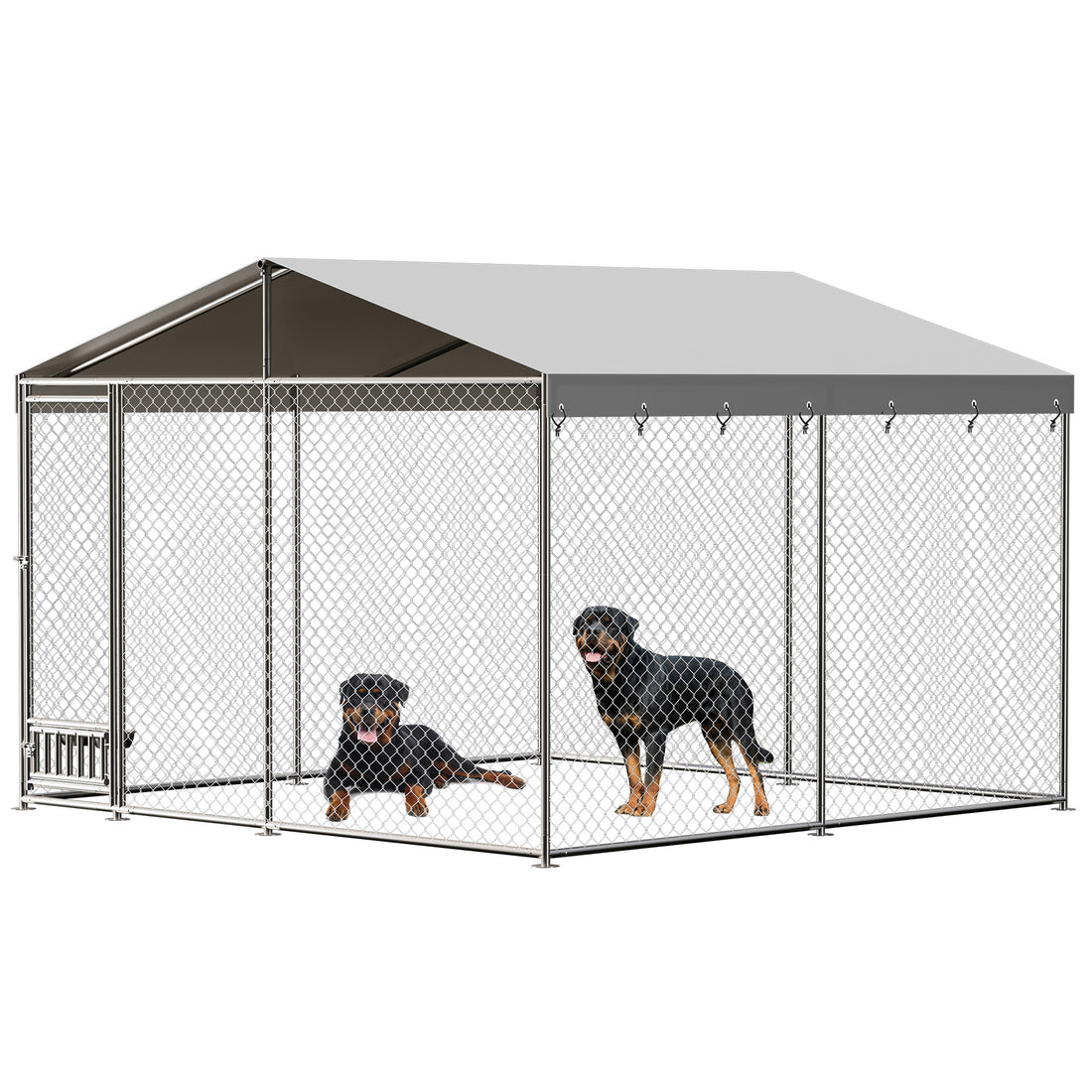 Garvee Large Outdoor Dog Kennel, Heavy Duty Outside Pet Playpen with Waterproof & Anti-UV Cover Roof, Galvanized Iron Dog Cage House with Safety Locks for Garden Backyard(10x10x7ft)