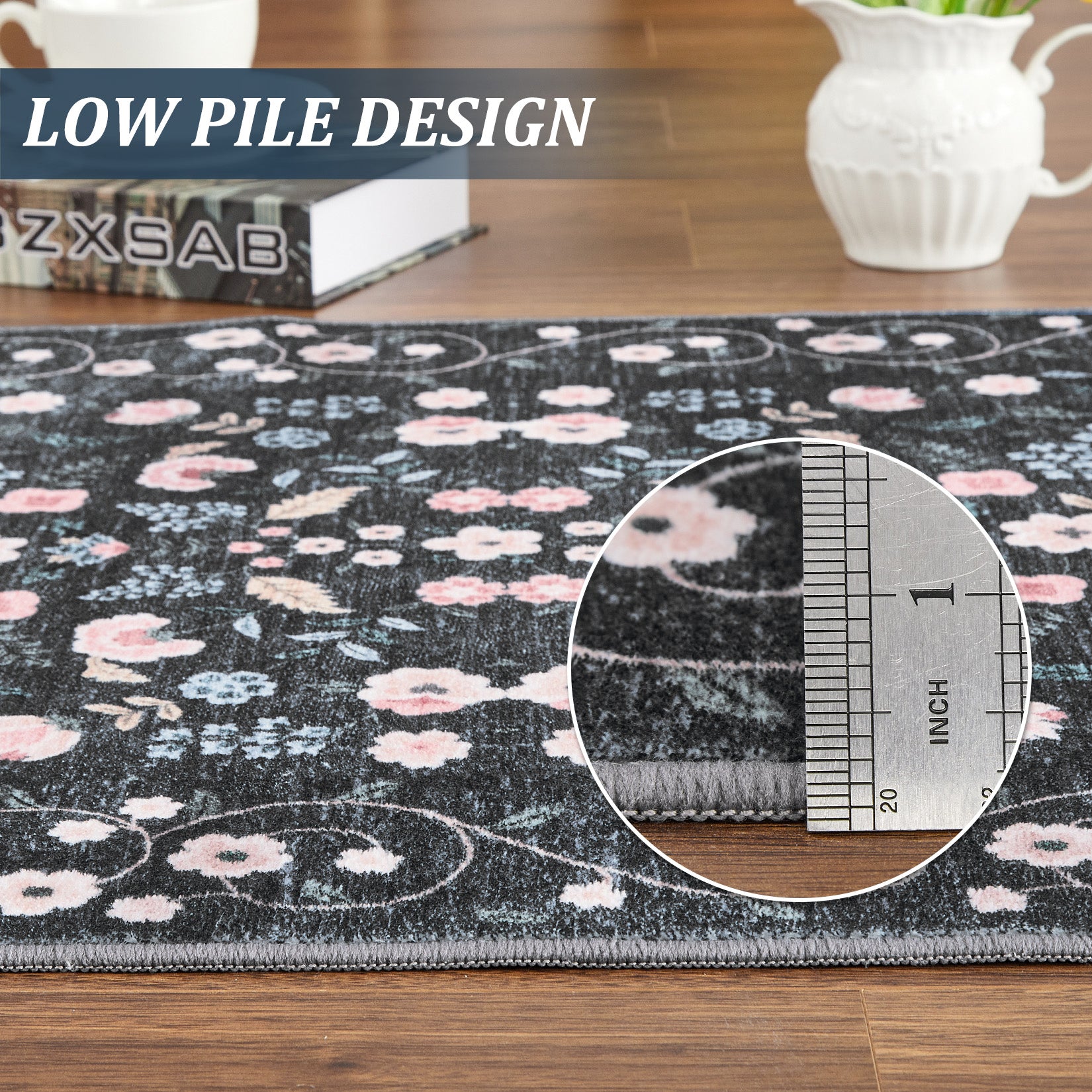 Garvee Area Rugs Washable Floral Rugs for Living Room Non Slip Low Pile Carpet for Office Bedroom Kids Room Bedside