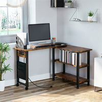 Garvee 360° Rotatable End Table with Charging Station, Extra Storage, Lockable Wheels, MDF & Metal, for Bedroom, Living Room