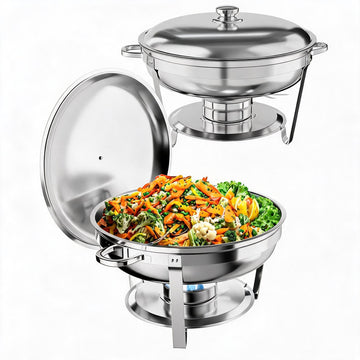 Garvee 5QT Chafing Dish Buffet Set of 2 Pack, Round Stainless Steel Food Warmers Buffet Servers Sets, Chafer with Food & Water Pan, Lid, Frame, Fuel Holder for Catering and Parties