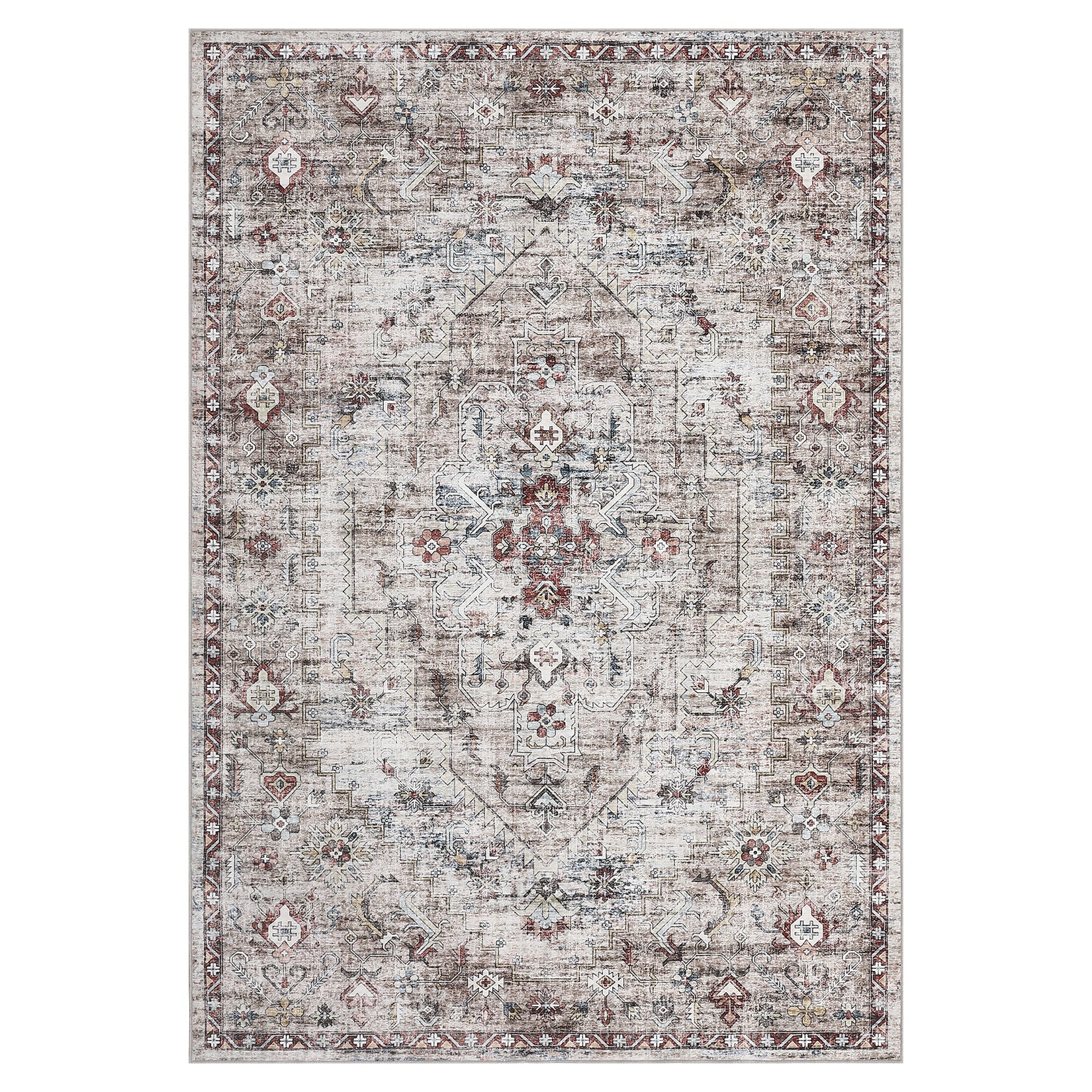 Garvee Modern Vintage Brown 9x12 Washable Rug, Non Slip Oriental Distressed Low Pile Carpet for Living Room, Office, Bedroom