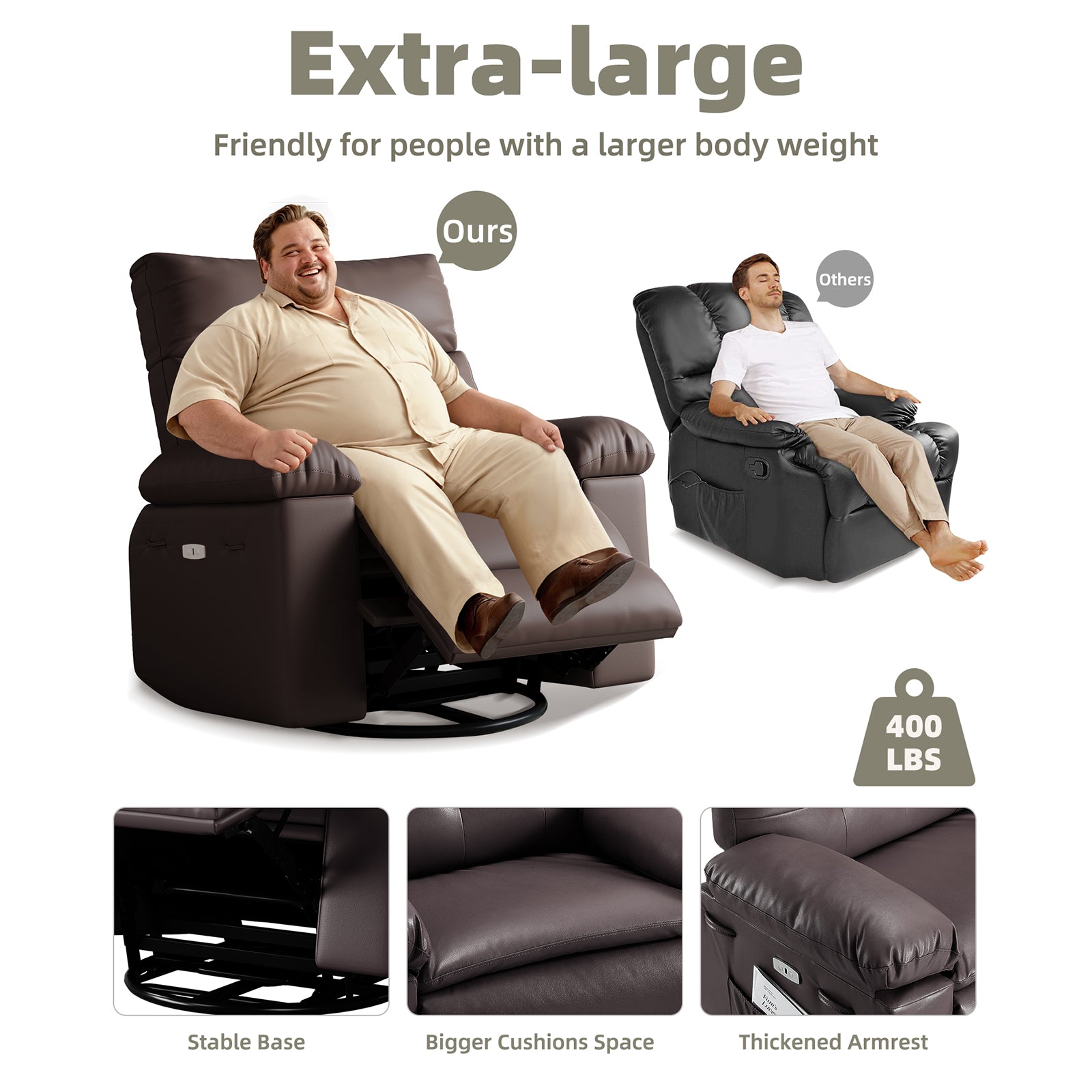 Garvee Swivel Massage Chair, Power Rocking Recliner Chair with Massage and Heating, Oversized Faux Leather Single Sofa Chair, Home Rocking Glider Chairs for Adults, Living Room, Bedroom