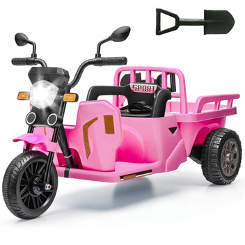 Garvee Ride P Series 3-Wheels Electric Tricycle w/Trailer, 12V Battery Powered Kids Motorcycle with Sand Shovel, 2x55W Motors, Bluetooth, Music, Headlight, Ride on Motorcycle for Kids Toddlers, Gift for Boys Girls, Pink
