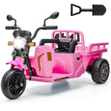 Garvee Ride P Series 3-Wheels Electric Tricycle w/Trailer, 12V Battery Powered Kids Motorcycle with Sand Shovel, 2x55W Motors, Bluetooth, Music, Headlight, Ride on Motorcycle for Kids Toddlers, Gift for Boys Girls, Pink - Pink