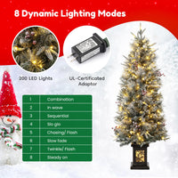 Garvee 4.5ft Christmas Tree Set of 2, Pre-Lit Artificial Christmas Tree with Snowflake Base, 200 LEDs & 8 Lighting Modes, Prelit Xmas Pine Tree Christmas Decoration for Yard, Office, Entrances