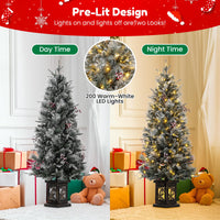 Garvee 4.5ft Christmas Tree Set of 2, Pre-Lit Artificial Christmas Tree with Snowflake Base, 200 LEDs & 8 Lighting Modes, Prelit Xmas Pine Tree Christmas Decoration for Yard, Office, Entrances