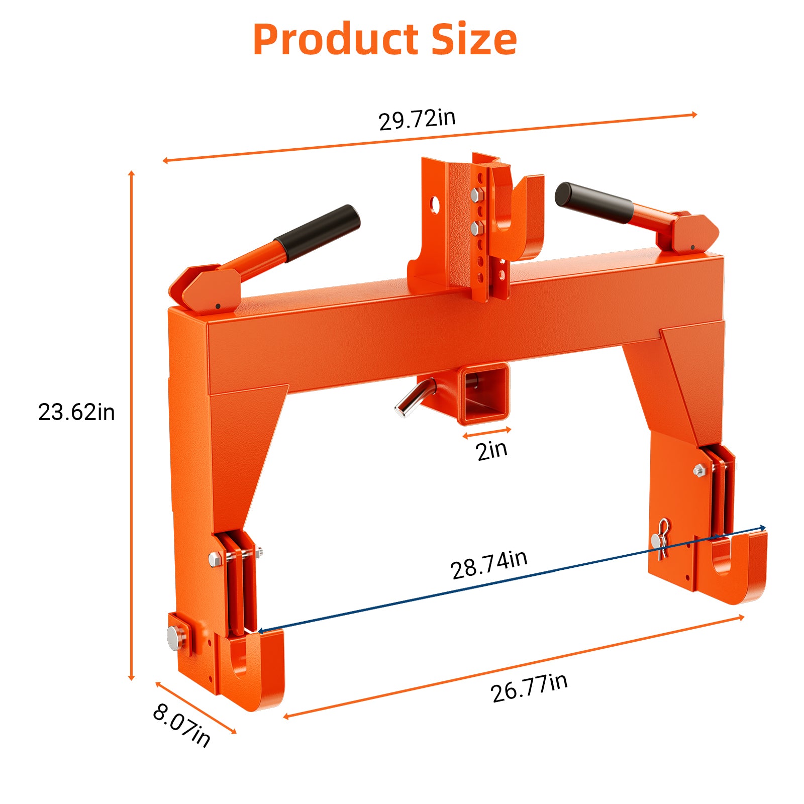 Garvee 3 Point Quick Hitch to Category 0 and 1 Tractors，3000 LBS Lifting Capacity Tractor Quick Hitch Between Lower Arms Attachments Quick Hitch with 2 Receivers,Orange