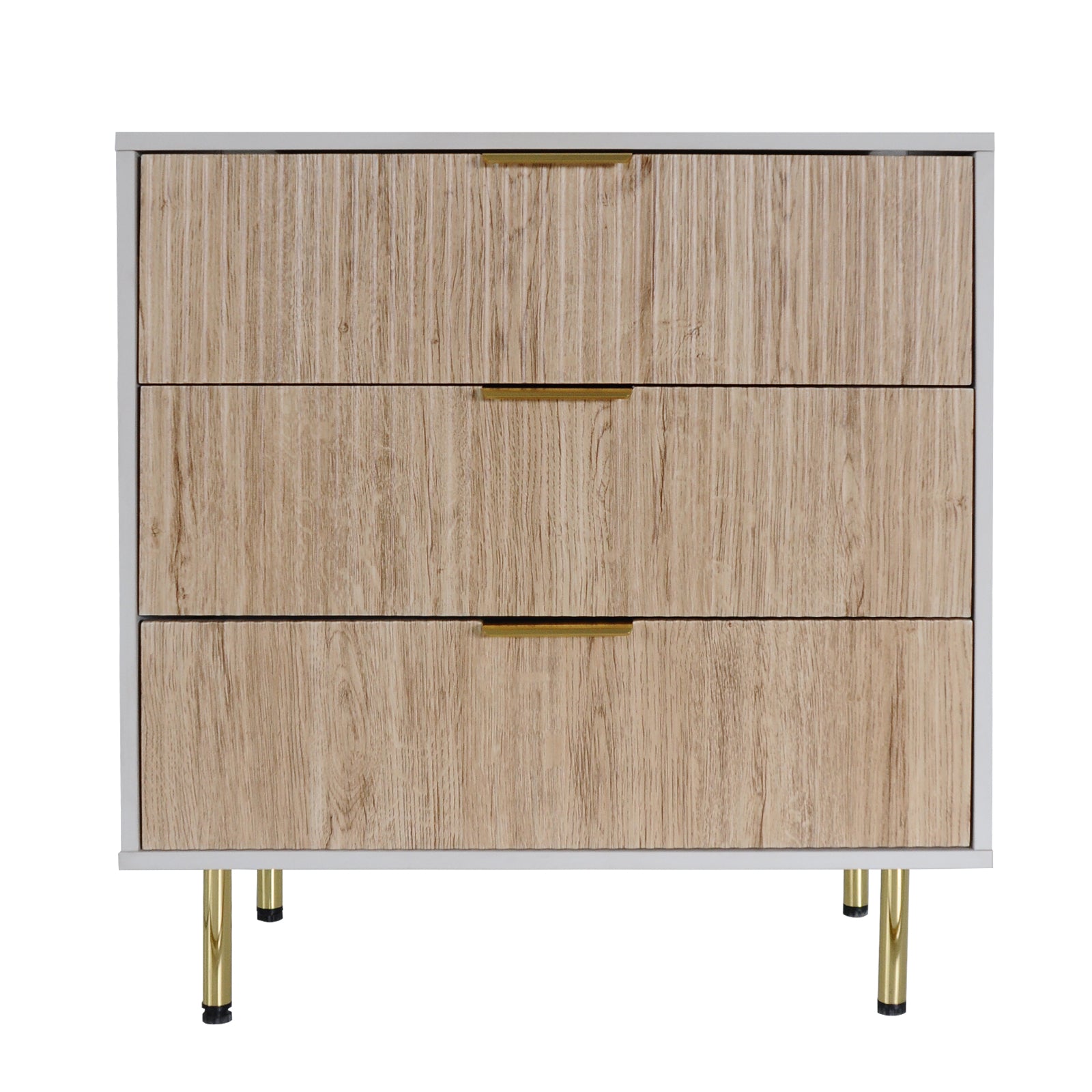 Garvee Fluted Dresser with 3 Drawers, Modern Chest of Drawers with Curved Profile Design, Wood Drawer Organizer for Bedroom, Living Room, Hallway, Natural Oak