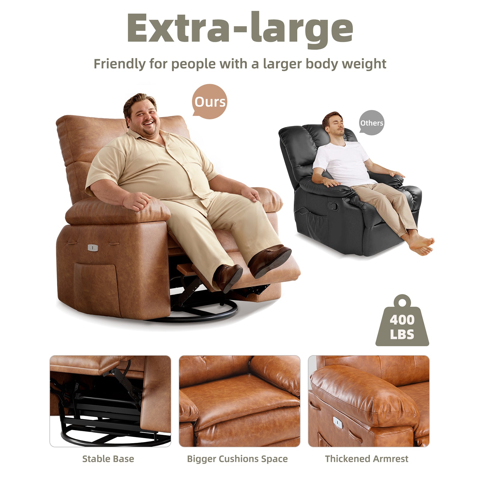 Garvee 360° Swivel Massage Recliner Chair with Heating, Manual Lazy Recliner, PU Leather, Cup Holder, 1.5x Sponge Comfort, Rocking Chair for Living Rooms and Nurseries