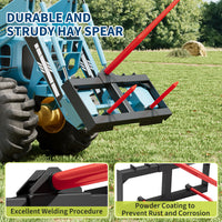 Garvee 3000lbs Quick Attach Bale Spear Attachment for Skid Steer & Tractor, 49" Hay Spear with 2x17" Stabilizer Spears, Heavy Duty Hay Frame
