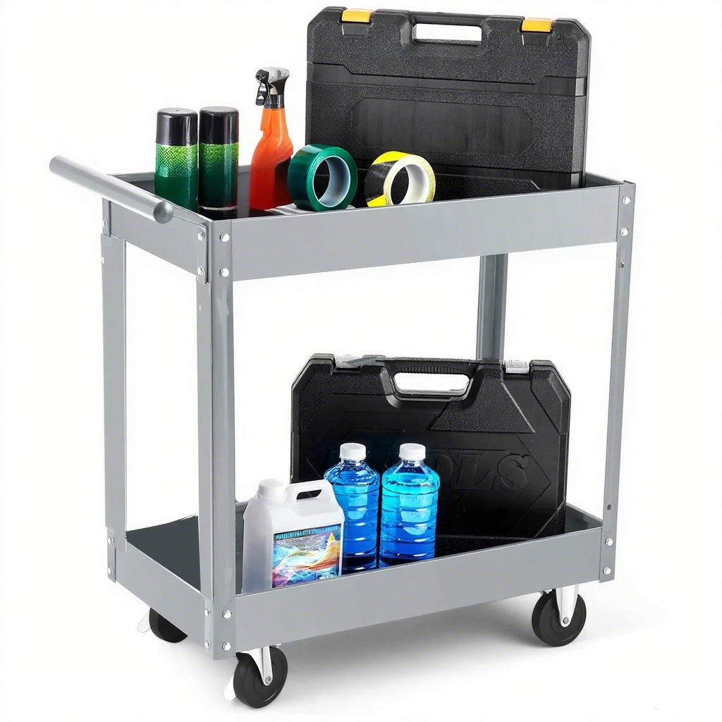 Garvee 2 Tier Rolling Tool Cart,330 Lbs Metal Heavy Duty Utility Cart On Wheels,2 Shelf Steel Utility Cart, Tool Storage Organizer for Mechanic, Garage, Workshop, Warehouse & Repair Shop