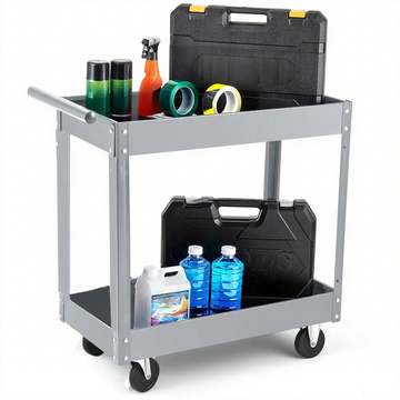 Garvee 2 Tier Rolling Tool Cart,330 Lbs Metal Heavy Duty Utility Cart On Wheels,2 Shelf Steel Utility Cart, Tool Storage Organizer for Mechanic, Garage, Workshop, Warehouse & Repair Shop