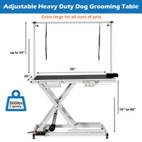 Garvee 50 Inch Electric Dog Grooming Table, Heavy Duty, Height Adjustable Pet Grooming Table with Socket w/Leveling Wheels, Grooming Arm, Anti Slip Tabletop & Tool Organizer, for All Pets