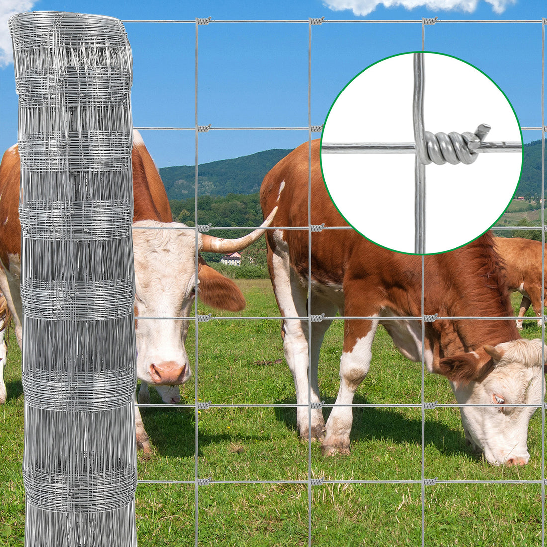 Garvee Farm Fence,4x328FT Heavy Zinc Coating Cattle Fence,Galvanized Field Wire Fencing with Hinge Knot for Cattle, Goats & Sheep,Hog,Animals Protection