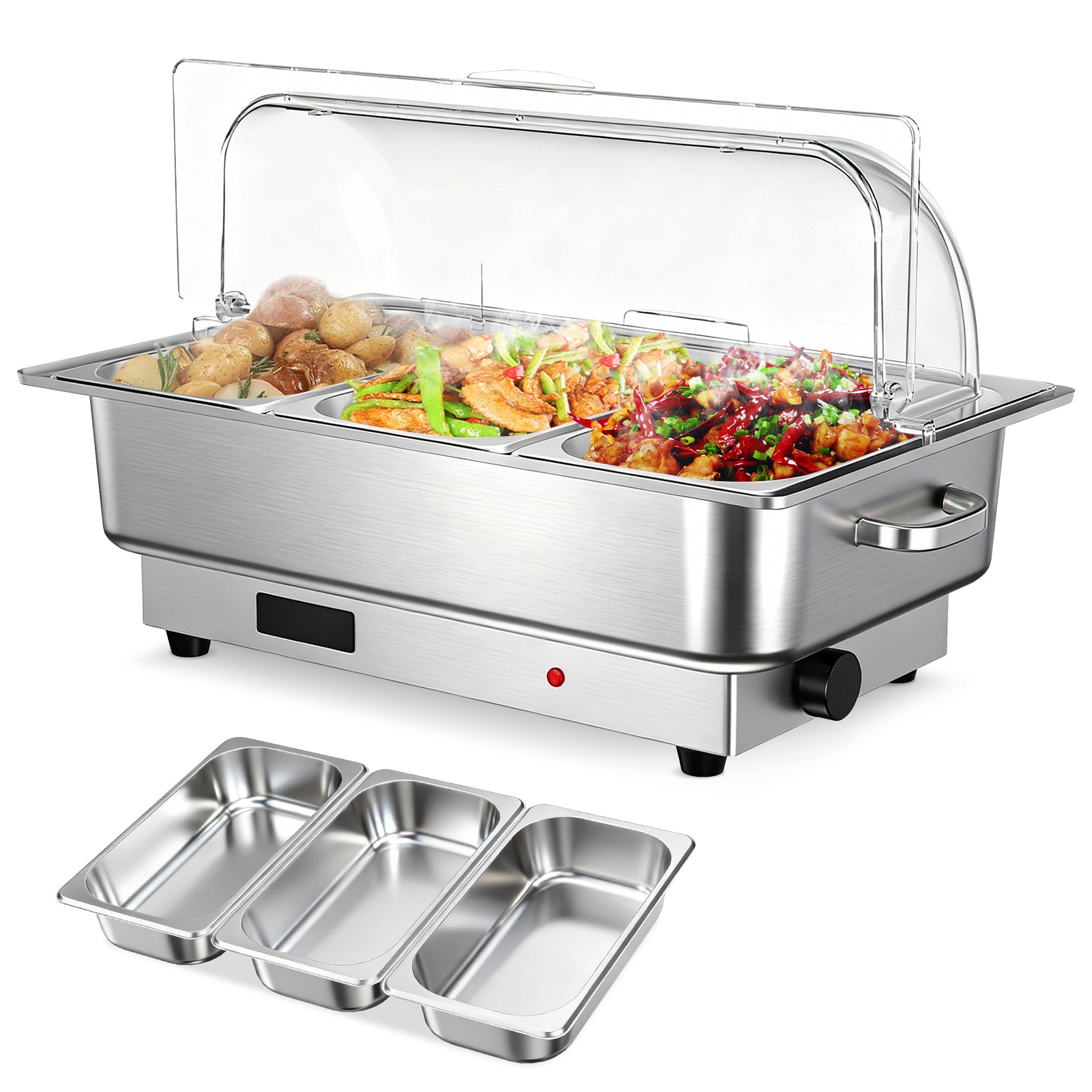 Garvee 9QT(3×1/3Pan)Electric Chafing Dish Set with Temperature Control , Stainless Steel Buffet Servers and Warmers, for Catering