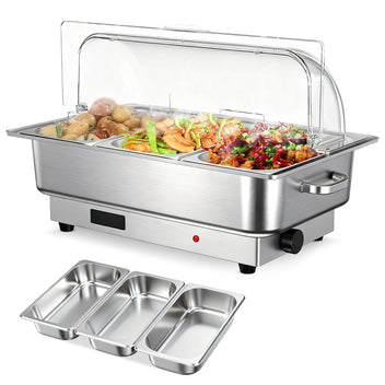 Garvee 9QT(3×1/3Pan)Electric Chafing Dish Set with Temperature Control , Stainless Steel Buffet Servers and Warmers, for Catering