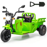 Garvee Ride P Series 3-Wheels Electric Tricycle w/Trailer, 12V Battery Powered Kids Motorcycle with Sand Shovel, 2x55W Motors, Bluetooth, Music, Headlight, Ride on Motorcycle for Kids Toddlers, Gift for Boys Girls, Green - Green