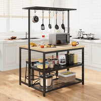 Garvee 42" Large Kitchen Island Bakers Rack Microwave Oven Stand Kitchen Shelf with 3 Tier Storage, Metal Coffee Bar Table,Kitchen Storage Shelf for Dining Living Room, 5 Hooks, 42"*28"*72"