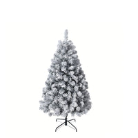 Garvee 4.5ft Artificial Christmas Tree, Pre-Lit Flocked Christmas Tree with Warm White Lights, Realistic Flocked Xmas Tree with Metal Hinges and Foldable Base for Home & Office Decor