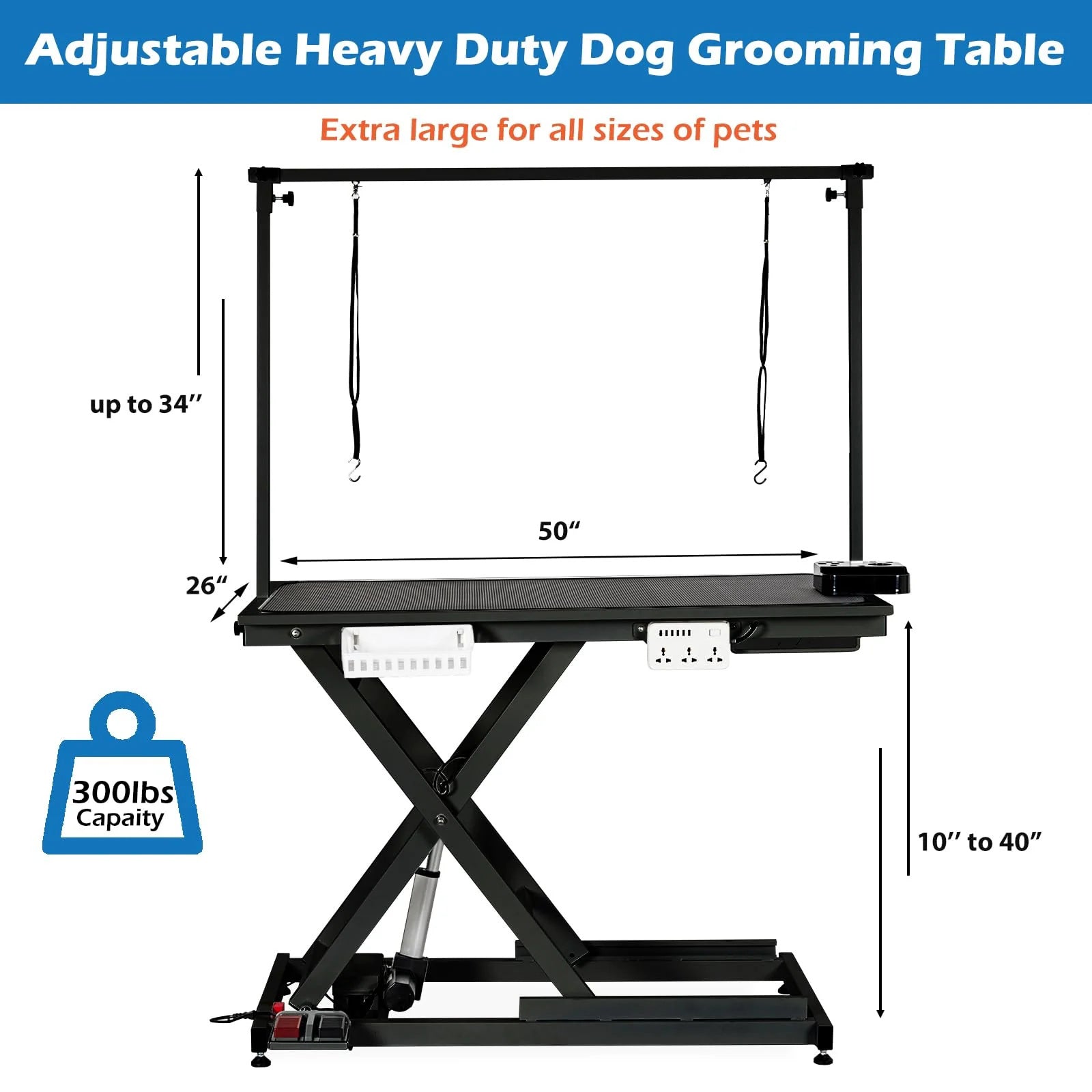 Garvee 50 Inch Electric Dog Grooming Table, Adjustable Heavy Duty X Lift Grooming Table for Large Dogs with Anti-Skid Tabletop,Wireless Remote,Tool Organizer and Arms, Black