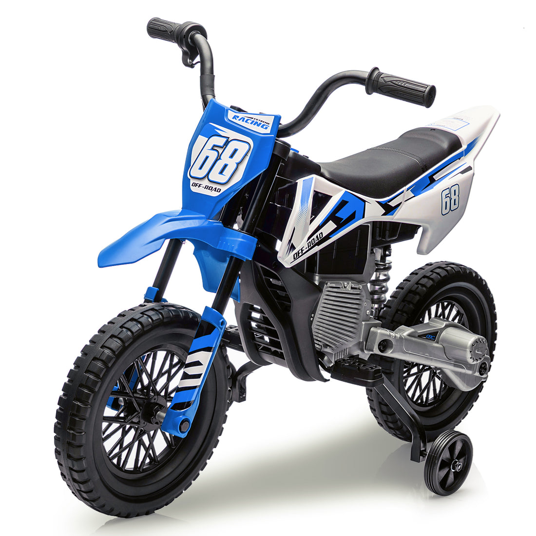 Garvee Ride - P Series: 12V Kids Electric Dirt Bike, 25W*2 Motor, Twist Grip Throttle, Spring Suspension, Training Wheels, Ride-On Toy - Blue