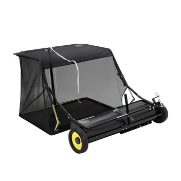 Garvee 44" Tow-Behind Lawn Sweeper - 25 cu.ft. Heavy-Duty Grass & Leaf Collector with Adjustable Height & Dumping Rope, Pull-Behind Debris Sweeper, Black