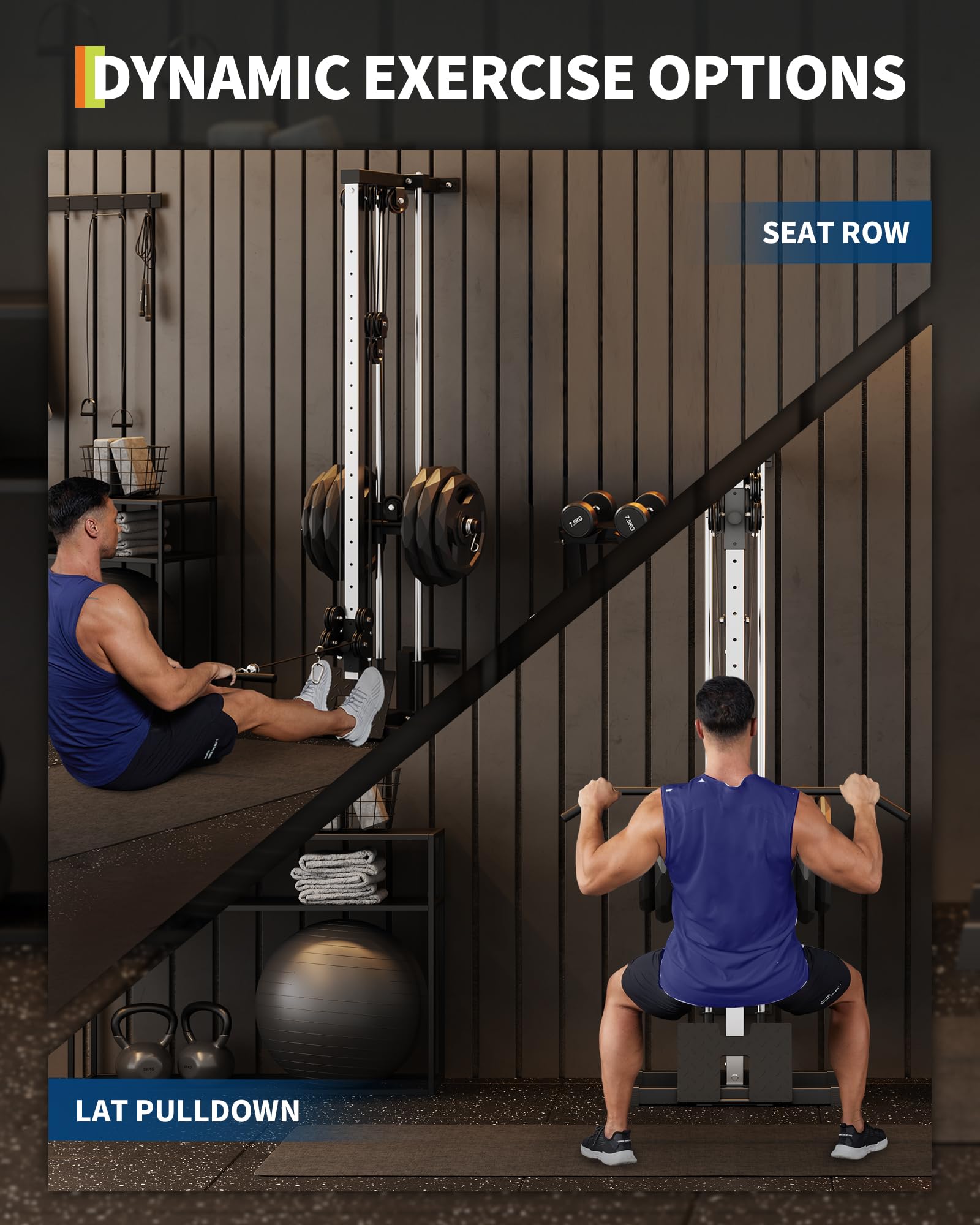 Garvee Wall Mounted Dual Pulley Cable Crossover Machine for Home Gym – 18 Adjustable Positions, 400LB Capacity, Heavy Duty Functional Trainer, Space-Saving Strength Training Equipment for Upper Body & Lat Pulldown, Black